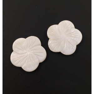 Billes mother-of-pearl coquillage fleurs scupltées 30 mm blanche*